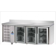 3 glass doors Stainless Steel GN 1/1 Refrigerated Counter with 2 Neon lights and unit on the left side, Tecnodom TF03MIDPVSX