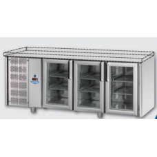 3 glass doors Stainless Steel GN 1/1 Refrigerated Counter without working top, with 2 Neon lights and unit on the left side, Tecnodom TF03MIDPVSPSX