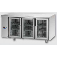 3 glass doors Stainless Steel GN 1/1 Refrigerated Counter with 2 Neon lights, designed for Normal Temperature remote condensing unit, with connections on the left side, Tecnodom TF03MIDPVSGSX