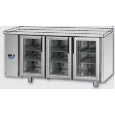 3 glass doors Stainless Steel GN 1/1 Refrigerated Counter without working top, with 2 Neon lights, designed for Normal Temperature remote condensing unit with connections on the left side, TecnodomTF03MIDPVSGSPSX
