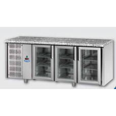 Masă frigorifică, din otel inoxidabil, MID GN 1/1, cu 3 uși,cu 2 lămpi neon, suprafața de lucru din granit  și unitate pe partea stângă, Tecnodom TF03MIDPVSXGRA