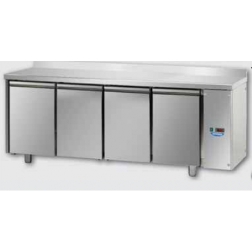 4 doors Stainless Steel GN 1/1 Refrigerated Counter with 100 mm rear riser working top, designed for Normal Temperature remote condensing unit , Tecnodom TF04MIDSGAL