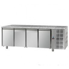 Masă frigorifică, din otel inoxidabil, MID GN 1/1, cu 4 uși, cu suprafață de lucru din granit, Tecnodom TF04MIDSGAL TF04MIDGNGRA