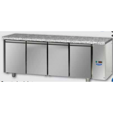 Masă frigorifică, din otel inoxidabil, MID GN 1/1, cu 4 uși, cu suprafață ddin granit,  conceput pentru unitatea de condensare la distanță, cu temperatură normală, Tecnodom TF04MIDSGGRA