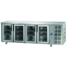 Masă frigorifică, din otel inoxidabil, MID GN 1/1, cu 4 uși din sticlă, cu 3 lămpi neon, Tecnodom TF04MIDPV