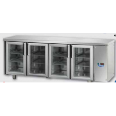 Masă frigorifică, din otel inoxidabil, MID GN 1/1, cu 4 uși de sticlă, cu 3 lămpi neon, proiectat pentru unitatea de condensare la distanță, cu temperatură normală , Tecnodom TF04MIDPVSG