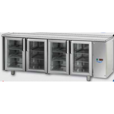 Masă frigorifică, din otel inoxidabil, MID GN 1/1, cu 4 uși de sticlă, cu 3 lămpi neon,fără suprafață de lucru ,proiectat pentru unitatea de condensare la distanță, cu temperatură normală  , Tecnodom TF04MIDPVSGSP