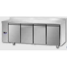 4 doors Stainless Steel GN 1/1 Refrigerated Counter with 100 mm rear riser working top, designed for Normal Temperature remote condensing unit, with connections on the left side, Tecnodom TF04MIDSGSXAL