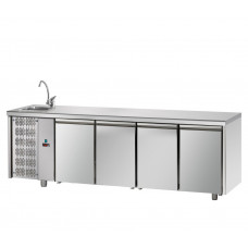Masă frigorifică, din otel inoxidabil, MID GN 1/1, cu 4 uși ,cu chiuveta incorporată si unitate pe partea stanga, Tecnodom TF04MIDGNSXL