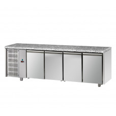 4 doors Stainless Steel GN 1/1 Refrigerated Counter with Granite working top and unit on the left side, Tecnodom TF04MIDGNSXGRA