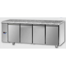 Masă frigorifică, din otel inoxidabil, MID GN 1/1, cu 4 uși ,cu suprafață de lucru din granit, conceput pentru unitatea de condensare cu temperatură normală, cu racorduri pe partea stângă, Tecnodom TF04MIDSGSXGRA