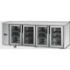 4 glass doors Stainless Steel GN 1/1 Refrigerated Counter without working top,with 3 Neon light, designed for Normal Temperature remote condensing unit, with connections on the left side, Tecnodom TF04MIDPVSGSPSX