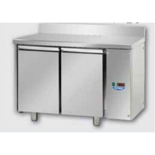 2 doors Stainless Steel GN 1/1 Refrigerated Counter with 100 mm rear riser working top, designed for Low Temperature remote condensing unitorking top, designed for Low Temperature remote condensing unit,  Tecnodom TF02MIDBTSGAL