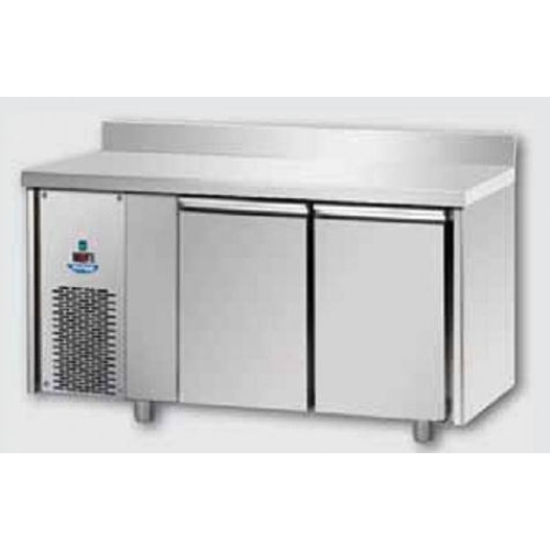 2 doors Low Temperature Stainless Steel GN 1/1 Refrigerated Counter with 100 mm rear riser working top and unit on the left side, Tecnodom TF02MIDBTSXAL