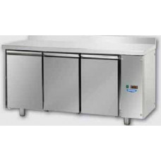 3 doors Stainless Steel GN 1/1 Refrigerated Counter with 100 mm rear riser working top, designed for Low Temperature remote condensing unit, Tecnodom TF03MIDBTSGAL