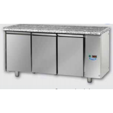 3 doors Stainless Steel GN 1/1 Refrigerated Counter with Granite working top, designed for Low Temperature remote condensing unit, Tecnodom TF03MIDBTSGGRA