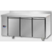 3 doors Stainless Steel GN 1/1 Refrigerated Counter with 100 mm rear riser working top,designed for Low Temperature remote condensing unit, with connections on the left side, Tecnodom TF03MIDBTSGSXAL