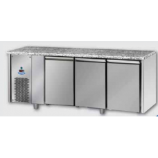 Masă frigorifică, din otel inoxidabil, MID GN 1/1, cu 3 uși, cu suprafață de lucru din granit, cu unitatea pe partea stanga, Tecnodom TF03MIDBTSXGRA