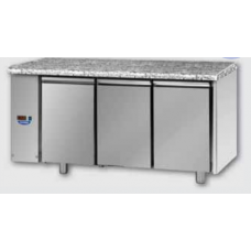 3 doors Stainless Steel GN 1/1 Refrigerated Counter with Granite working top, designed for Low Temperature remote condensing unit, with connections on the left side, Tecnodom TF03MIDBTSGSXGRA