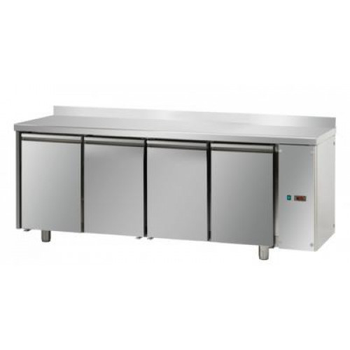 Морозильный стол, MID GN 1/1 из нержавеющей стали с 4 дверьми,с столешницей 100 мм и бортиком, предназначенный для низкотемпературного выносного конденсатора, Tecnodom TF04MIDBTSGAL