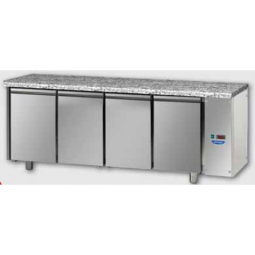 Морозильный стол, MID GN 1/1 из нержавеющей стали с 4 дверьми, с гранитной столешницей, предназначен для низкотемпературного выносного конденсатора, Tecnodom TF04MIDBTSGGRA