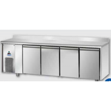 Masă frigorifică, din otel inoxidabil, MID GN 1/1, cu 4 uși, cu suprafață de lucru 100 mm și plintă și cu unitate pe partea stângă, Tecnodom TF04MIDBTSXAL