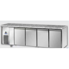 Masă frigorifică, din otel inoxidabil, MID GN 1/1, cu 4 uși,cu suprafață de lucru din granit și cu unitate pe partea stângă, Tecnodom TF04MIDBTSXGRA