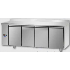 4 doors Stainless Steel GN 1/1 Refrigerated Counter with 100 mm rear riser working top,designed for Low Temperature remote condensing unit, with connections on the left side, Tecnodom TF04MIDBTSGSXAL