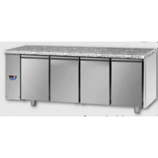 4 doors Stainless Steel GN 1/1 Refrigerated Counter with Granite working top,designed for Low Temperature remote  condensing unit, with connections on the left side, Tecnodom TF04MIDBTSGSXGRA