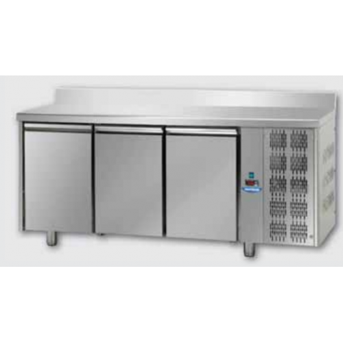 3 doors Stainless Steel 600x400 Refrigerated Pastry Counter with 100 mm rear riser working top, Tecnodom TP03MIDAL