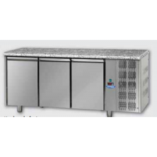 Masă frigorifică de patiserie, din otel inoxidabil, 600x400, cu 3 uși, cu suprafață de lucru din granit, Tecnodom TP03MIDGRA