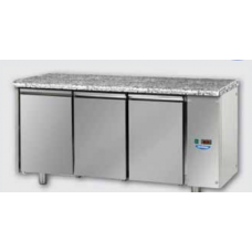 3 doors Stainless Steel 600x400 Refrigerated Pastry Counter with Granite working top, designed for Normal Temperature remote condensing unit, Tecnodom TP03MIDSGGRA