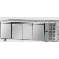 Masă frigorifică de patiserie, din otel inoxidabil, 600x400, cu 4 uși, cu  suprafață de lucru din granit, Tecnodom TP04MIDGRA
