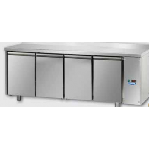 Кондитерский морозильный стол ,600x400, из нержавеющей стали с 4 дверьми, с столешницей 100 мм и бортиком, предназначенный для выносного конденсатора нормальной температуры, Tecnodom TP04MIDSGAL