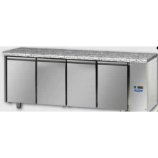 Masă frigorifică de patiserie, din otel inoxidabil, 600x400, cu 4 uși, cu suprafață de lucru din granit , conceput pentru unitatea de condensare la distanță, cu temperatură normală, Tecnodom TP04MIDSGGRA