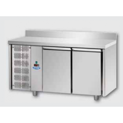 Masă frigorifică de patiserie, din otel inoxidabil, 600x400, cu 2 uși, cu suprafață de lucru 100 mm și plintă, cu unitate pe partea stângă, Tecnodom TP02MIDSXAL