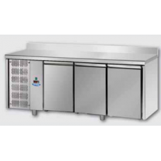 3 doors Stainless Steel 600x400 Refrigerated Pastry Counter with 100 mm rear riser working top,  with unit on the left side, Tecnodom TP03MIDSXAL