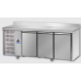 Masă frigorifică de patiserie, din otel inoxidabil, 600x400, cu 3 uși, cu suprafață de lucru 100 mmși plintă, cu unitate pe partea stângă, Tecnodom TP03MIDSXAL