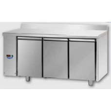 3 doors Stainless Steel 600x400 Refrigerated Pastry Counter with 100 mm rear riser working top, designed for Normal Temperature remote condensing unit, with connections on the left side, Tecnodom TP03MIDSGSXAL