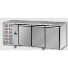 Masă frigorifică de patiserie, din otel inoxidabil, 600x400, cu 3 uși, cu suprafață de lucru din granit, cu unitate pe partea stângă, Tecnodom TP03MIDSXGRA