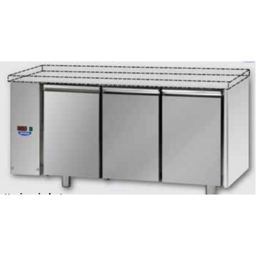 Masă frigorifică de patiserie, din otel inoxidabil, 600x400, cu 3 uși, fără suprafață de lucru, destinat pentru unitatea de condensare la temperatura normală, cu conexiuni pe partea stângă, Tecnodom TP03MIDSGSPSX