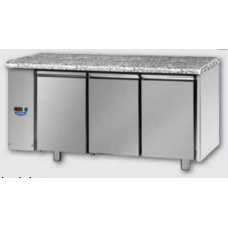 Кондитерский морозильный стол ,600x400, из нержавеющей стали с 3 дверьми, c  гранитной столешницей, предназначенный для выносной конденсационной установки с нормальной температурой, с соединениями на левой стороне, Tecnodom TP03MIDSGSXGRA