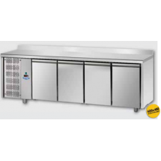 4 doors Stainless Steel 600x400 Refrigerated Pastry Counter with 100 mm rear riser working top, with unit on the left side , Tecnodom TP04MIDSXAL