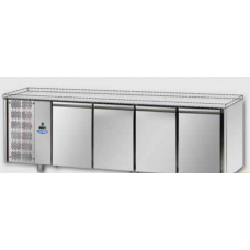 Masă frigorifică de patiserie, din otel inoxidabil, 600x400, cu 4 uși, fără suprafață de lucru, cu unitate pe partea stângă, Tecnodom TP04MIDSPSX