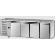Masă frigorifică de patiserie, din otel inoxidabil, 600x400, cu 4 uși, cu suprafață de lucru din granit, cu unitate pe partea stângă, Tecnodom TP04MIDSXGRA