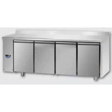 Masă frigorifică de patiserie, din otel inoxidabil, 600x400, cu 4 uși, cu suprafață de lucru 100 mm și plintă,conceput pentru unitatea de condensare de la temperatura normala, cu conexiuni pe partea stanga, Tecnodom TP04MIDSGSXAL