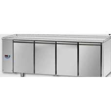 Masă frigorifică de patiserie, din otel inoxidabil, 600x400, cu 4 uși, fără suprafață de lucru, conceput pentru unitatea de condensare de la temperatura normala, cu conexiuni pe partea stanga, Tecnodom TP04MIDSGSPSX