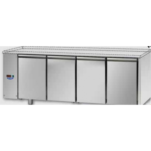 Masă frigorifică de patiserie, din otel inoxidabil, 600x400, cu 4 uși, fără suprafață de lucru, conceput pentru unitatea de condensare de la temperatura normala, cu conexiuni pe partea stanga, Tecnodom TP04MIDSGSPSX