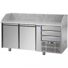 2 doors Refrigerated Pizza Counter GN 1/1 with 3 neutral drawers and granite working top, Tecnodom PZ02EKOC3
