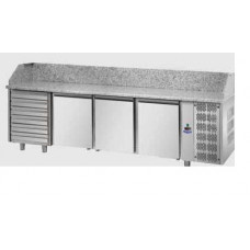 Masă frigorifică pentru pizza, cu 3 uși, 600x400, cu 6 sertare neutre  și suprafață de lucru din granit, Tecnodom PZ04MIDC6